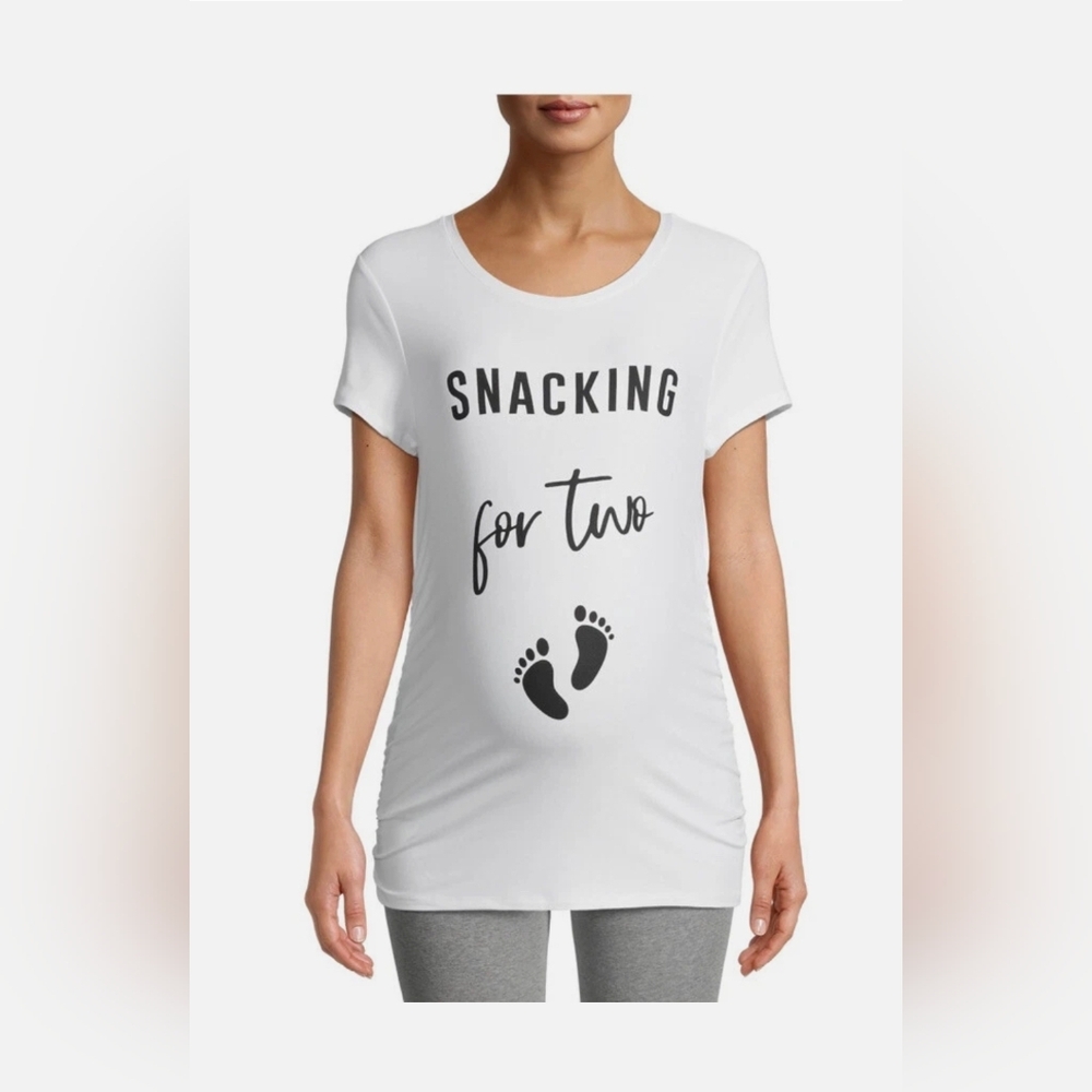 Time and Tru NEW Maternity Graphic Tee Snacking For Two White Size L 12-14